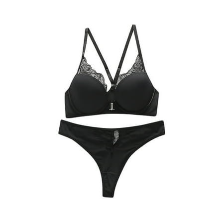 Chuancc Womens Underwear Front Buckle Lingerie Y Strap Front Buckle Lace Small Breasts Gathered Adjustable Comfortable Upholstery Ring without Comfortable Sex Bra Set Bra for Women Clearance Black