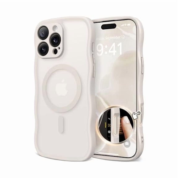 Eryueer for iPhone 16 Pro Max Case for Women Girls, Upgraded [Full Camera Protection] [Compatible with MagSafe] Cute Wave Translucent Matte Phone Case for iPhone 16 Pro Max, Stone