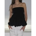 thumbnail image 3 of Gupgi Women Bubble Skirts Contrast Color Elastic Waist Ruffle Mini Skirts Pleated Balloon Short Skirt, 3 of 7
