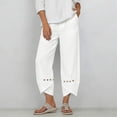 thumbnail image 6 of VBVC Women's Cotton-Linen Cropped Pants,Crochet Lace Trim Trousers For Women,Ladies Tulip Hem Boho Casual Pants with Pockets,White,S-3XL, 6 of 8