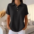 thumbnail image 2 of Womens Oversized Tshirts Plus Size Collar V Neck Short Sleeve Knit Pullover Summer Shirts for Women Black L, 2 of 6