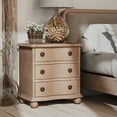 thumbnail image 4 of COZAYH Farmhouse 3 Drawer Nightstand with Distressed Wood Finish, Rustic Vintage Dresser with Curved Front Design, Solid Pine Base for Bedroom, Almost Fully Assembly, Transitional, Brown, 4 of 9