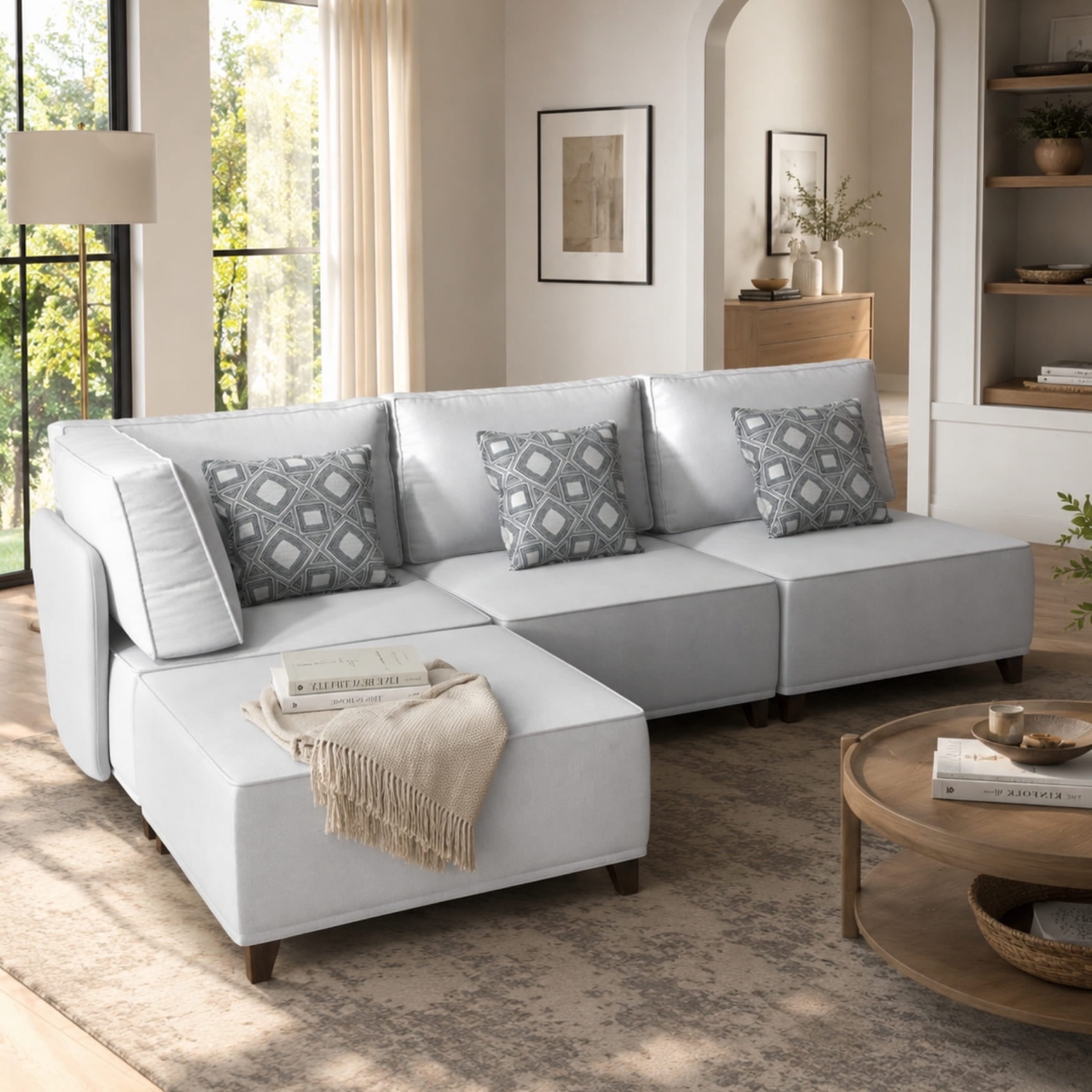Chromcraft McKenzie Modular Ottoman, Modular Sectional Sofa Component, 1-Piece Single Seat Sofa Couch, Memory Foam Seating, Gray Fabric, Living Room