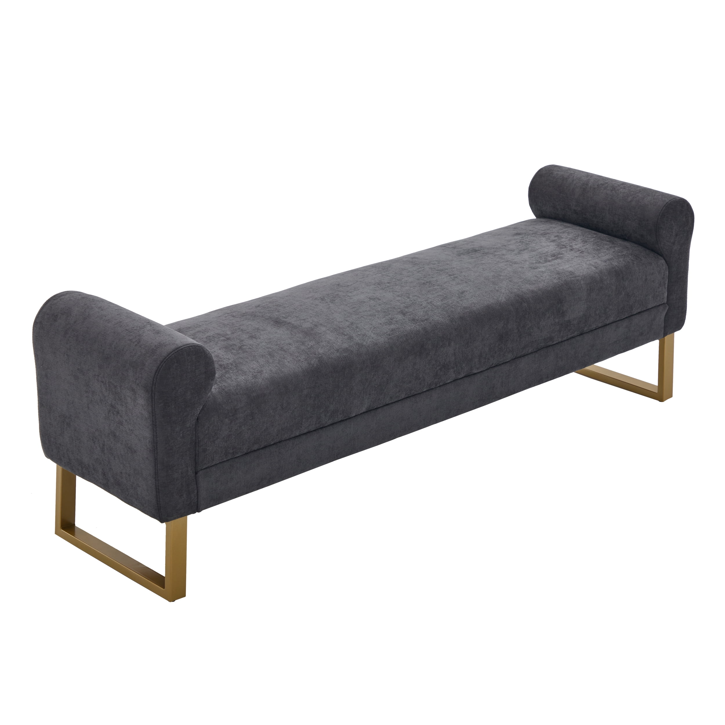 Ottoman Bench 65.4 Inch, Chenille Upholstered Bench with Gold Metal Legs, End of Bed Bench for Bedroom and Living Room, Dark Gray