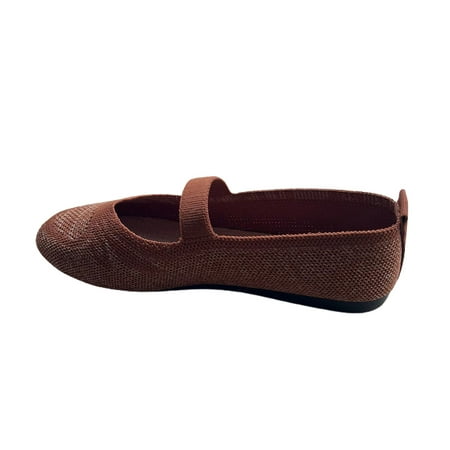 hopeusnice Clearance Women s Knitted Flats Comfortable Breathable Shoes Soft Sole Flat Shoes Elastic Strap Slip On Low Heel Ballerina Flats Brown 38