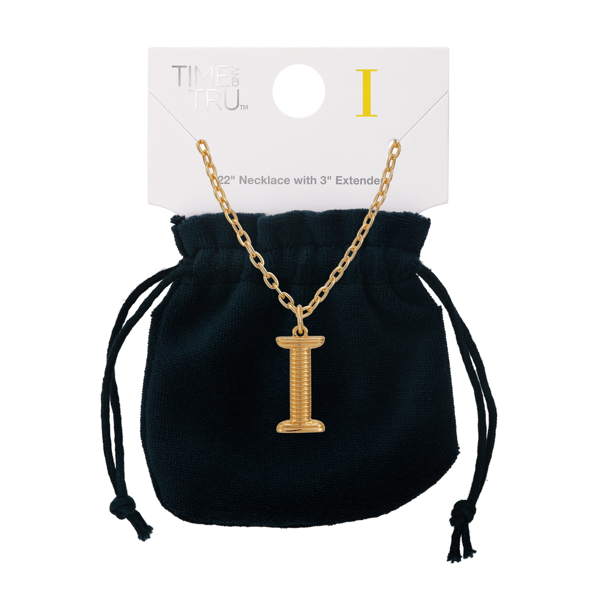 Time and Tru Women's Goldtone Initial I Necklace with Giftable Pouch