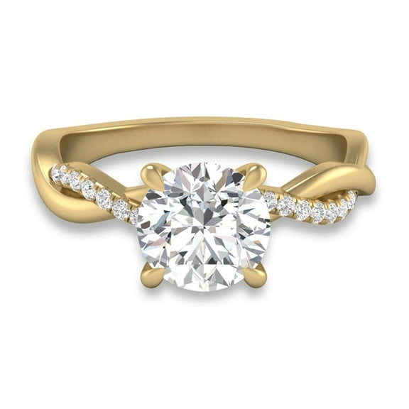 SZUL Women's Agatha Twisted Pave Ring with IGI Certified 2.50 Carat Lab-Grown Round Diamond in 14K Yellow Gold