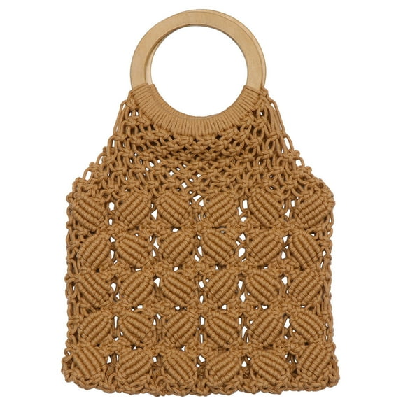 Cotton Rope Weave Bag Handmade Women Tote Bag Attractive Handy Bag Girls Beach Handbag for Daily Use (Light Brown)