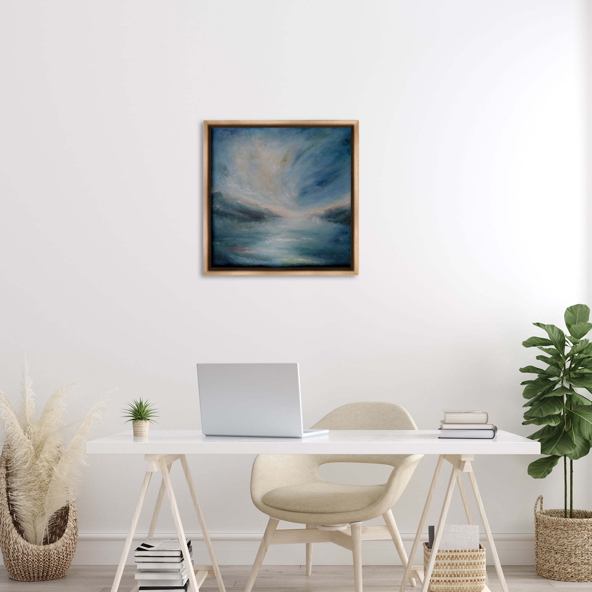 Stupell Industries Blue Hour Abstract Landscape Abstract Painting Brown Floater Framed Canvas Art Print Wall Art, 25 x 25