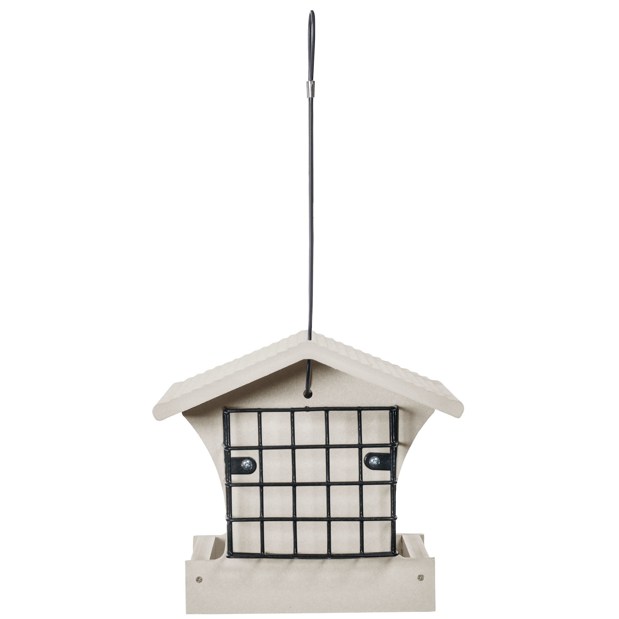 Birds Choice Medium Hopper Recycled Plastic Bird Feeder with Suet Cages, Sea Salt, 3 lb Capacity