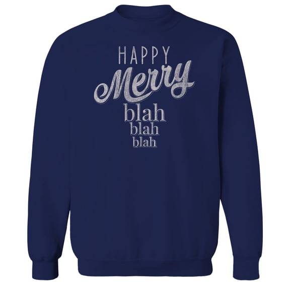 Haywood & Main Happy Merry Blah Graphic Navy Men's Cotton Pullover Sweatshirt