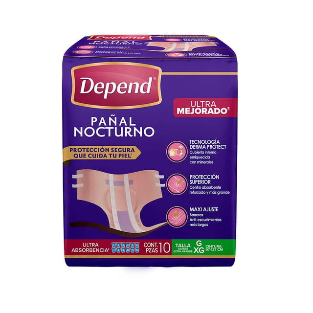 Protector para incontinencia Depend nocturno talla grande absorción máxima 10 pzas