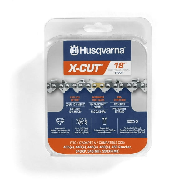 Husqvarna X-Cut SP33G 18 Inch Chainsaw Chain, .325" Pitch, .050" Gauge, 72 Drive Links, Highly Durable, Pre-Stretched Chainsaw Blade Replacement with Superior Lubrication and Low Kickback, Gray