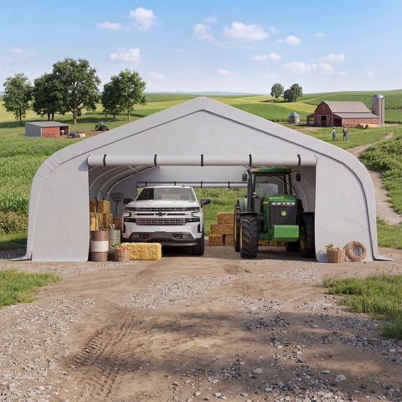 Mellcom 20x20 ft Carport, Heavy Duty Carports and Shelters with Galvanized Steel Frame and Waterproof 3-Layer PE Cover, Fits 2 Cars, Boat, Farm Equipment, Silver Gray