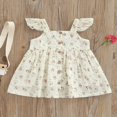 thumbnail image 4 of Été Nouveau-Né Bébé Filles Floral Robe Casual Col Carré Bouton-Bas Mouche Manches une-Ligne Robe Rose 3-4 Ans, 4 of 8