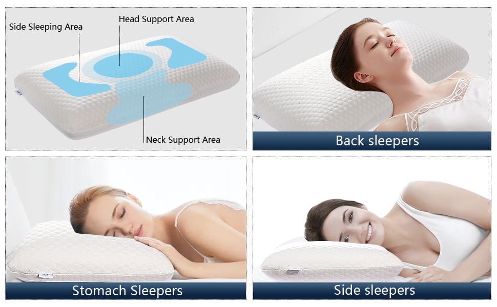 Memory Foam Bed Pillows, Pillow for Side and Back Sleeper, Pillow for Neck Pain Relief, Washable Removable Cover, Soft, White (Standard)