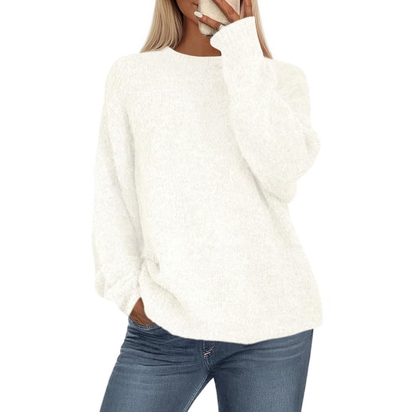Suéter PRETTYGARDEN Cuello Redondo Tejido Grueso Blanco Mediano