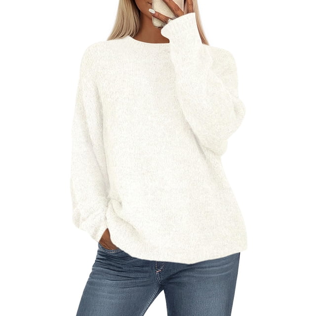 Suéter PRETTYGARDEN Cuello Redondo Tejido Grueso Blanco Mediano