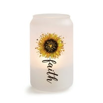 Personalized Planet Faith Sunflower Frosted Glass Spiritual Votive Candle Holder for Hallway Display or Tabletop Décor, 13 oz 2.5x5