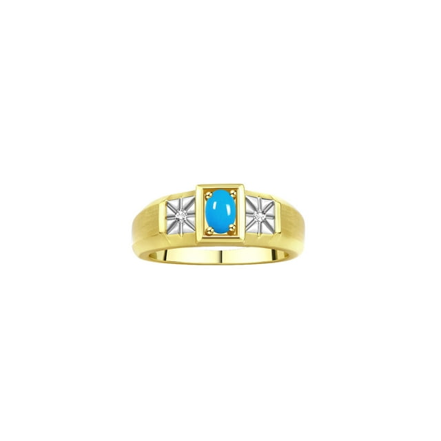 RYLOS Men's Rings 14K Yellow Gold Classic 6X4MM Oval Gemstone & Diamond Ring Tourquose December Birthstone Rings For Men, Gold Rings Size 11