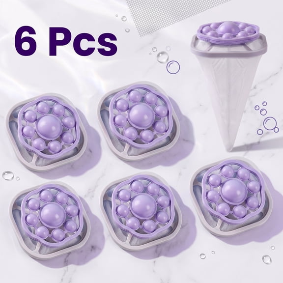 6 Pcs Purple Washing Machine Hair Catchers, Reusable Floating Lint Filter for Pet Hair Removal 3.74×3.74×6.69 in