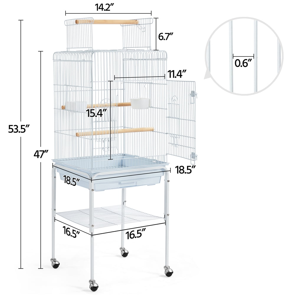 Renwick 47" Play Top Bird Cage with with Rolling Stand, White