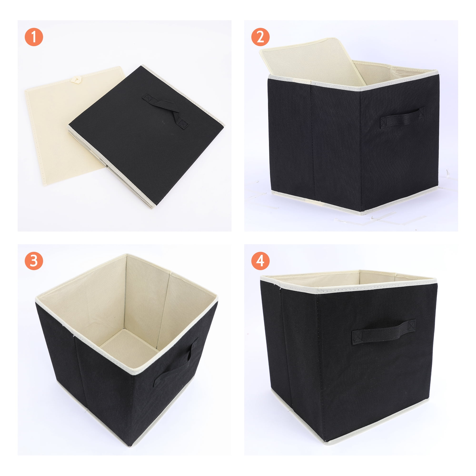 Unique Bargains 3 Pcs Square Fabric Collapsible Storage Basket Bin with Handle Black L