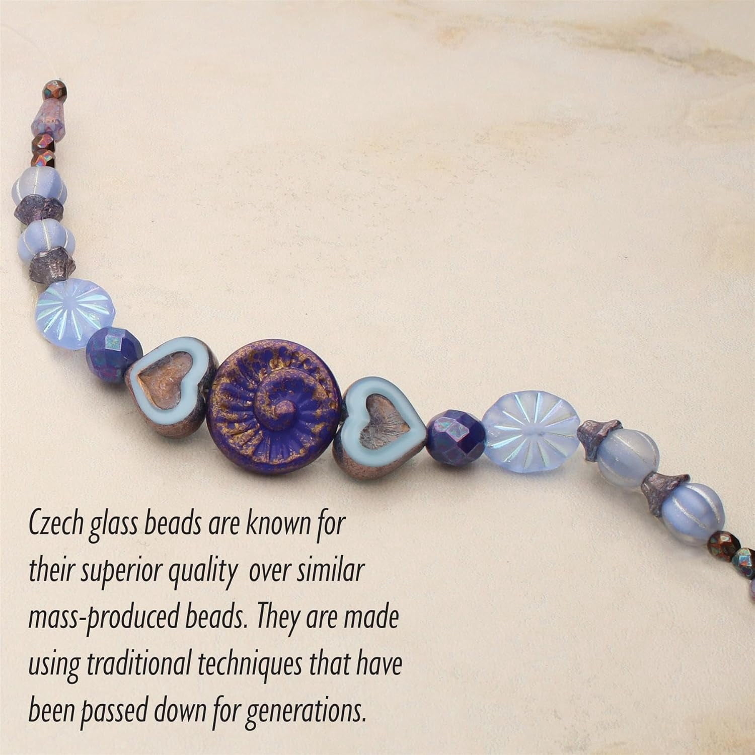 The Beadsmith Czech Glass Strands - High Quality, Pressed & Table Cut Beads – 6 x 7-Inch Strands, 23 Beads Per Strand – Blue Cold Heart Mix – For Jewelry Making, Decorations & DIY Crafts