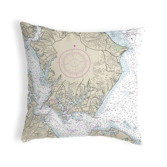 Betsy Drake Interiors Slomons Island, MD Nautical Map Noncorded Indoor/Outdoor Pillow 12x12