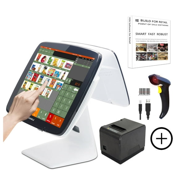Retail Point of Sale System Touch POS Cash Register with Retail Software, Thermal Receipt Printer, Barcode Scanner