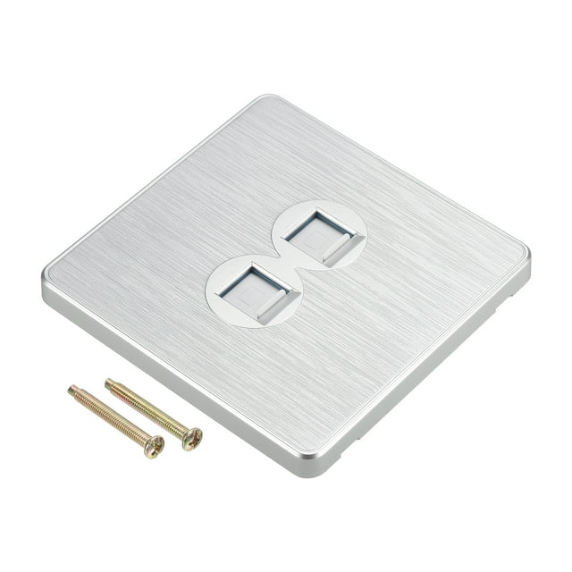 Unique Bargains Ethernet Socket Dual Port RJ45 CAT6 Wall Plate Silver Tone for Networking Box