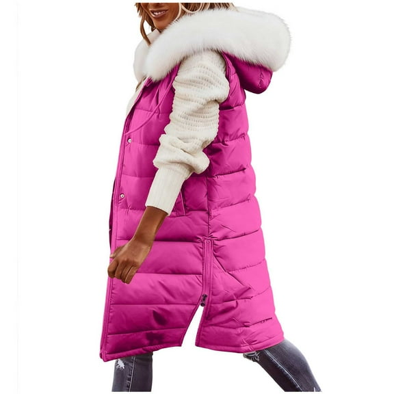 YYDGH Women's Fleece Lined Long Vest Jacket with Hooded Zipper Puffer Jackets Winter Warm Quilted Vest Coats Outwear with Pockets