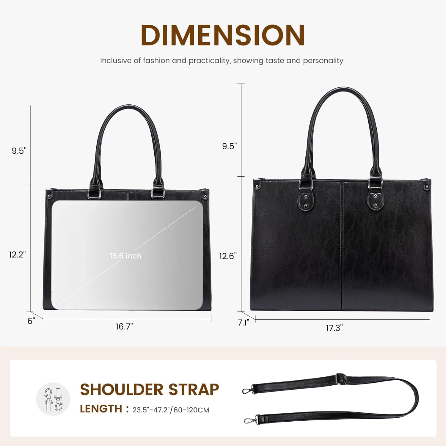 LOVEVOOK Laptop Tote Bag for Women, 15.6 Inch Large Capacity Vintage Leather Work Computer Bag, Business Casual Shoulder Handbag, Dark Brown