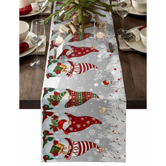 Table Runner Dresser Scarves 90 Inch Long,Christmas Gnome Winter Snowflake Linen Dining Table Runners