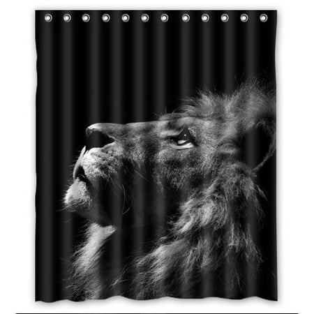 GreenDecor Best Blcak Lion Waterproof Shower Curtain Set with Hooks Bathroom Accessories Size 60x72