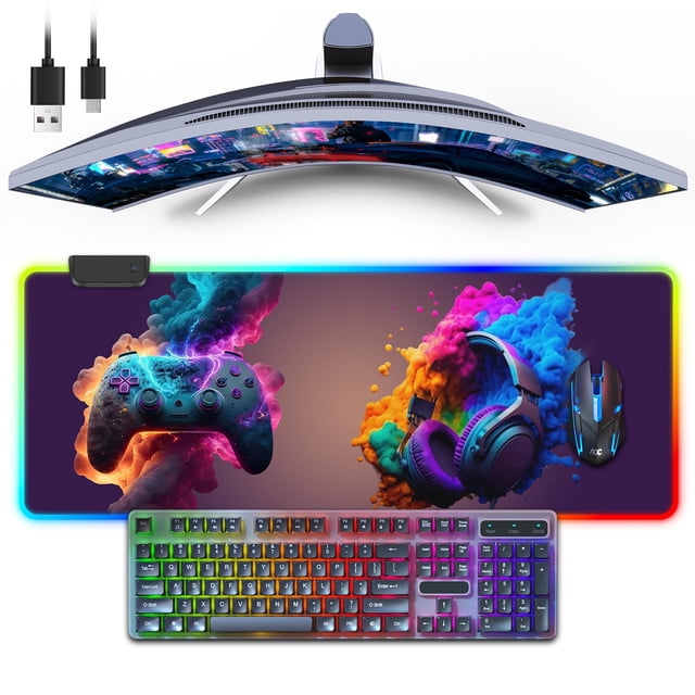Alfombrilla de ratón RGB para juegos FobianJie con luz LED, 13 modos de luz