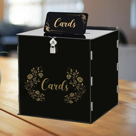 Acrylic Wedding Cards Box Reception Table Card Box for Anniversary Graduation Black