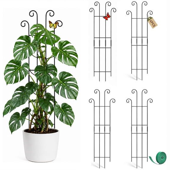 Berallo 4-Pack 32.6inch Plant Trellis for Indoors & Outdoor Climbing Potted Plants,Metal Climbing Stakes for Ivy Pothos Hoya Monstera (Black)