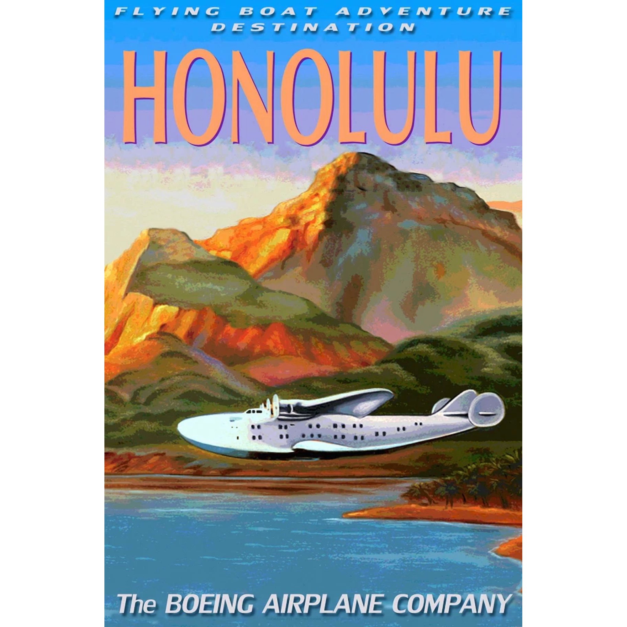 Honolulu Boeing 314 Clipper Flying Boat Sea Plane Travel Office Poster , Poster Print Only