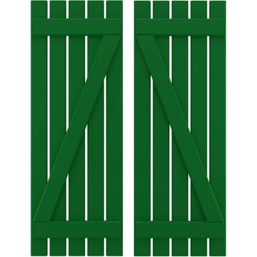 Ekena Millwork 19 1/2"W x 80"H Americraft Five Board (2 Batten) Exterior Real Wood Spaced Board-n-Batten Shutters w/ Z-Bar (Per Pair), Viridian Green
