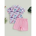 thumbnail image 5 of Boys 2 Piece Outfits 1-5T Dinosaur Print Button up Short Sleeve Shirt and Elastic Shorts Summer Formal Wear, 5 of 10