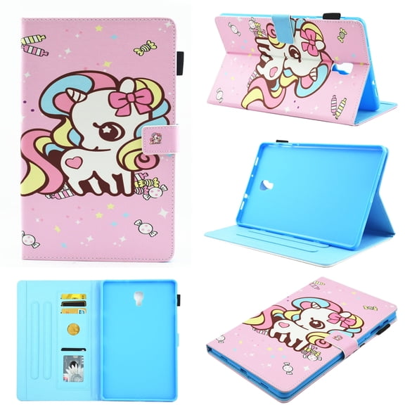 Allytech Slim Fit Smart Flio Wallet Case for Samsung Galaxy Tab A 10.5 inch 2018 SM-T590/T595 Tablet, with Pencil Holder and Card Pocket, Candy Unicorn