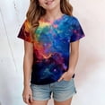 thumbnail image 2 of lnmuld Girls Summer Tops Celestial Star Print Short Sleeve T-Shirt Casual Round Neck Tee for Everyday Play And School Size:8-9 Years, 2 of 3