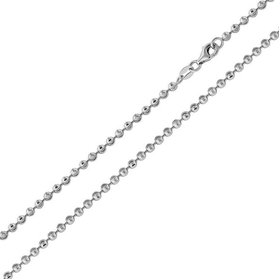 Rhodium Plated Wave Design DC Moon Ball Bead 002 Chain Made in Italy 20" Silver 925 Jewelry Female