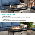 thumbnail image 5 of 7-Piece Outdoor Patio Furniture Set with 55,000 BTU Fire Pit Table, PE Wicker Rattan Sectional Sofa Patio Conversation Set with Thickened Cushions & Coffee Table, Blue, 5 of 8