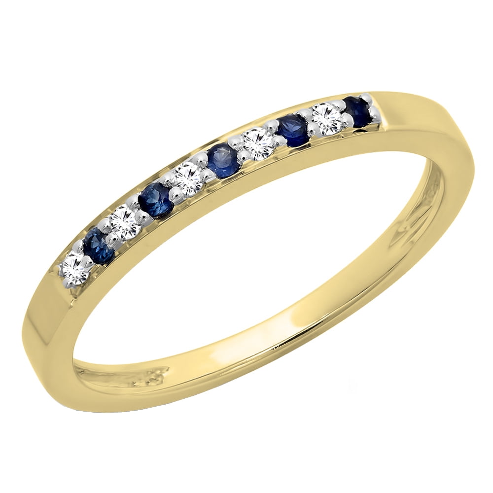 Size 6 Dazzlingrock Collection 10K Round Blue Sapphire & White Diamond Ladies Anniversary Wedding Band Yellow Gold