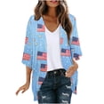 thumbnail image 2 of HOMBOM 3/4 Sleeve Kimonos for Women Dusters Beach Cardigan Lightweight 4th of July Daily Wear Ladies Cover Ups Open Front, 2 of 6