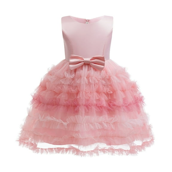ZACPNCV Infant Baby Girls Ruffle Ball Gown Party Pageant Lace Dresses Pink 5-6 Years