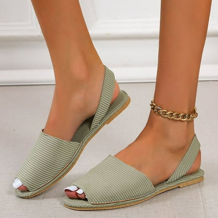 

Women s Fashion Striped Fish Mouth Flat Outer Wear Casual Sandals And Slippers