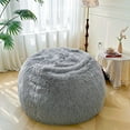 thumbnail image 5 of 5FT Oversized Soft Comfy Bean Bag Chair Cover (No Filler), Giant Fluffy Faux Fur Lazy Sofa Bed Cover Home Decor, Anti-slip Furry Stuffed Animal Storage for Organizing Plush Toys Textile, Grey, 5 of 7